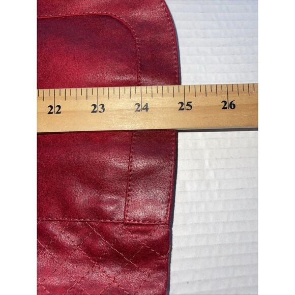 Chicos Sz L (2) Red Faux Full Zip Jacket Light Weight Pockets Lined Gold Holiday - Picture 4 of 8